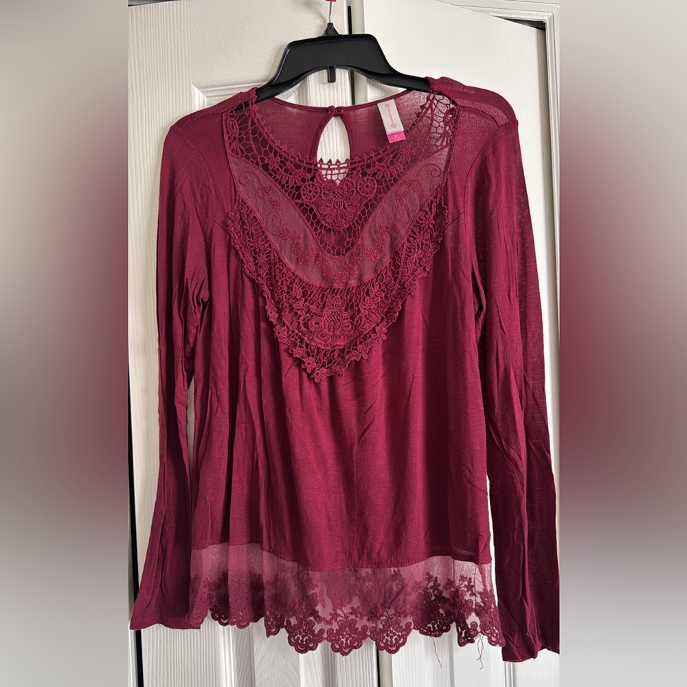Burgundy Crotchet and Lace Women's Top